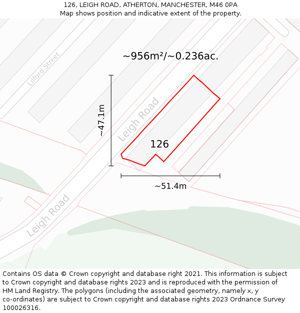 126, LEIGH ROAD, ATHERTON, MANCHESTER, M46 0PA: Plot and title map