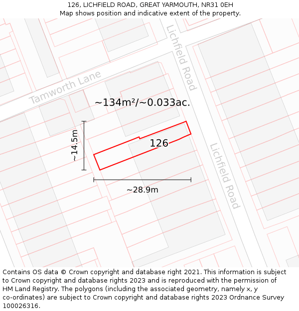 126, LICHFIELD ROAD, GREAT YARMOUTH, NR31 0EH: Plot and title map