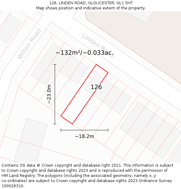 126, LINDEN ROAD, GLOUCESTER, GL1 5HT: Plot and title map