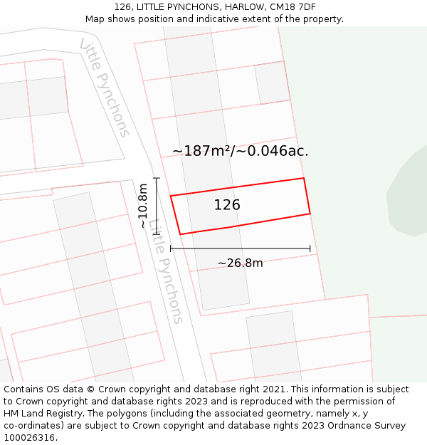 126, LITTLE PYNCHONS, HARLOW, CM18 7DF: Plot and title map
