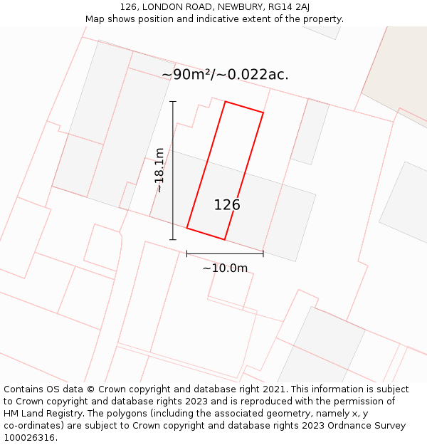 126, LONDON ROAD, NEWBURY, RG14 2AJ: Plot and title map