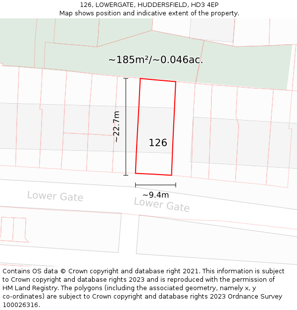 126, LOWERGATE, HUDDERSFIELD, HD3 4EP: Plot and title map