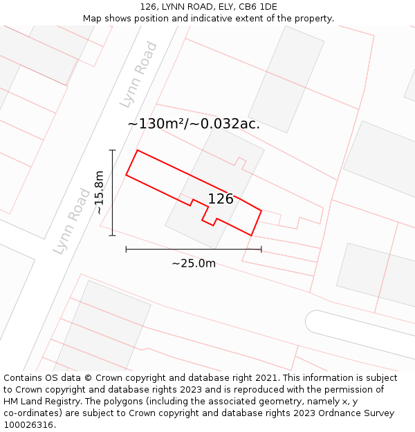 126, LYNN ROAD, ELY, CB6 1DE: Plot and title map