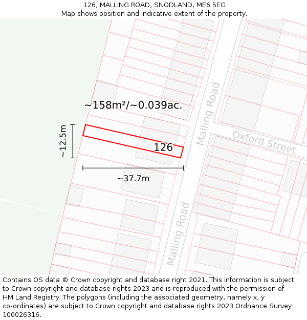 126, MALLING ROAD, SNODLAND, ME6 5EG: Plot and title map