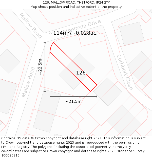 126, MALLOW ROAD, THETFORD, IP24 2TY: Plot and title map