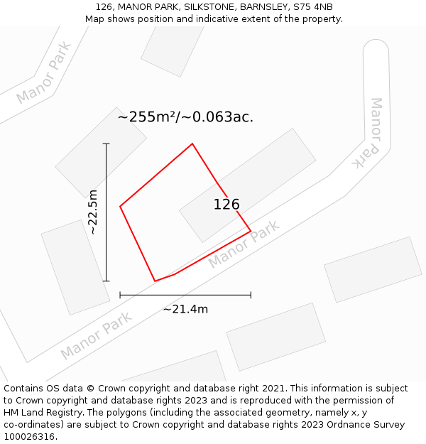126, MANOR PARK, SILKSTONE, BARNSLEY, S75 4NB: Plot and title map