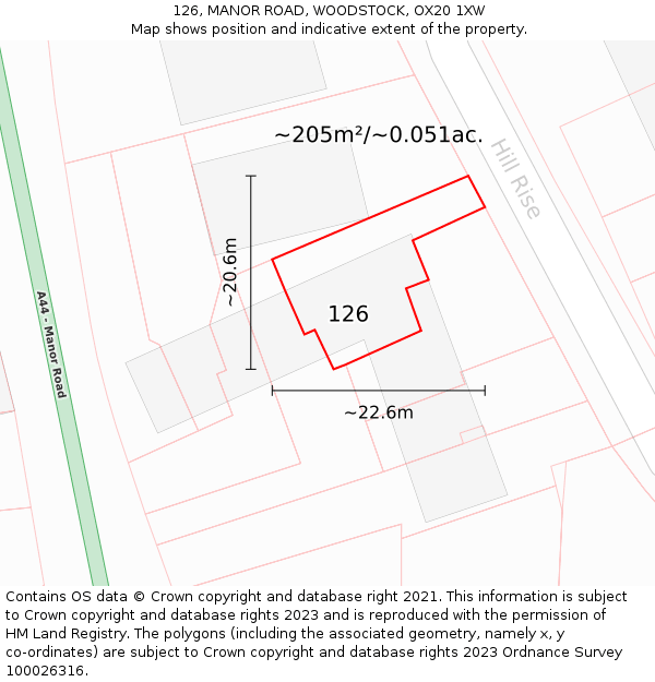 126, MANOR ROAD, WOODSTOCK, OX20 1XW: Plot and title map