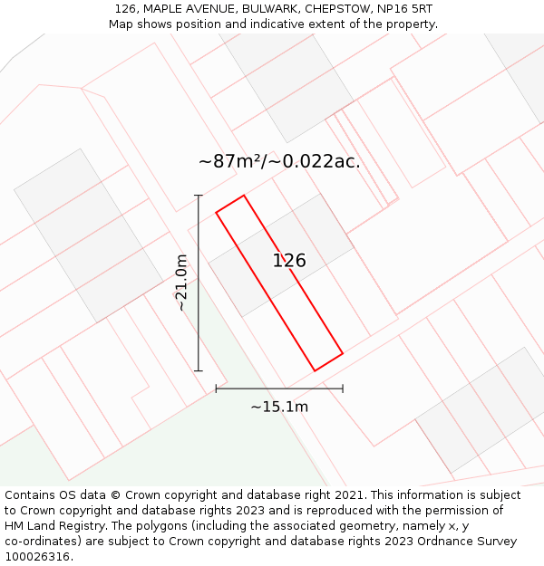 126, MAPLE AVENUE, BULWARK, CHEPSTOW, NP16 5RT: Plot and title map