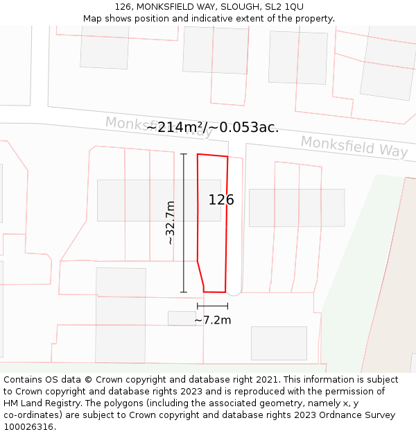 126, MONKSFIELD WAY, SLOUGH, SL2 1QU: Plot and title map