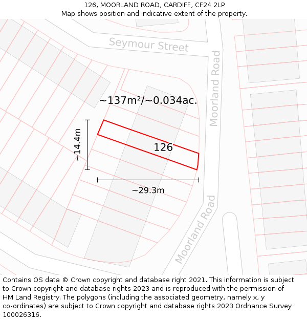 126, MOORLAND ROAD, CARDIFF, CF24 2LP: Plot and title map