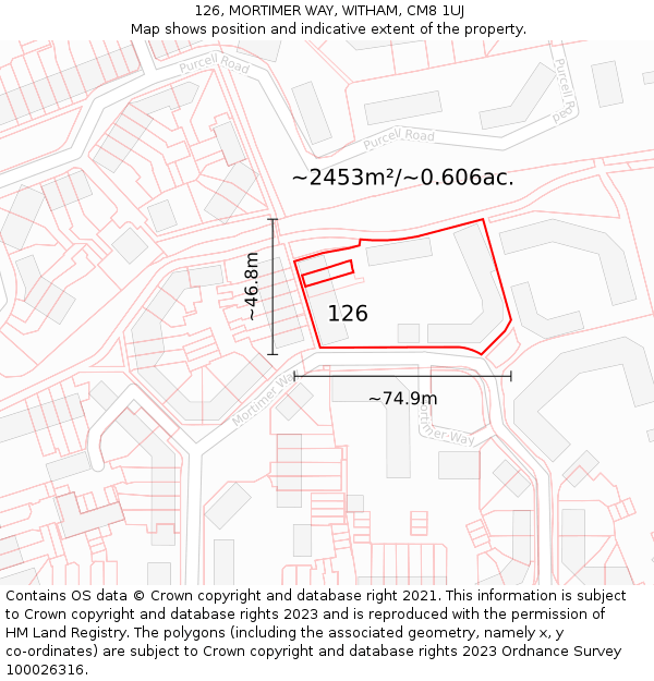 126, MORTIMER WAY, WITHAM, CM8 1UJ: Plot and title map