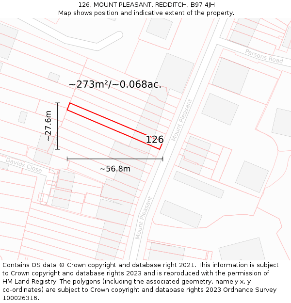 126, MOUNT PLEASANT, REDDITCH, B97 4JH: Plot and title map