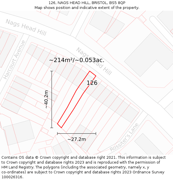 126, NAGS HEAD HILL, BRISTOL, BS5 8QP: Plot and title map