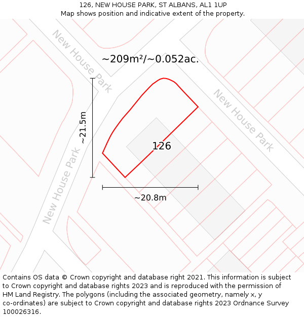126, NEW HOUSE PARK, ST ALBANS, AL1 1UP: Plot and title map