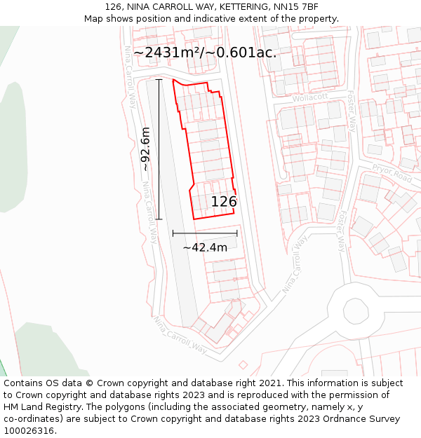 126, NINA CARROLL WAY, KETTERING, NN15 7BF: Plot and title map