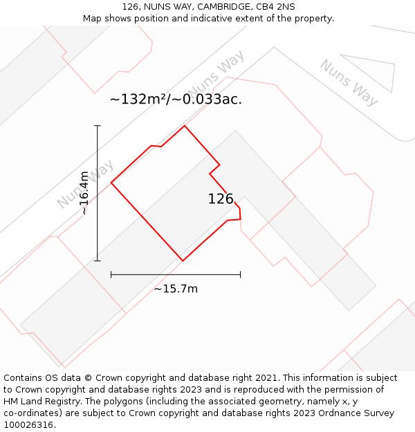 126, NUNS WAY, CAMBRIDGE, CB4 2NS: Plot and title map