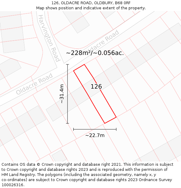 126, OLDACRE ROAD, OLDBURY, B68 0RF: Plot and title map