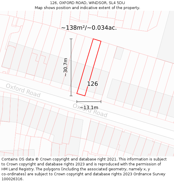 126, OXFORD ROAD, WINDSOR, SL4 5DU: Plot and title map