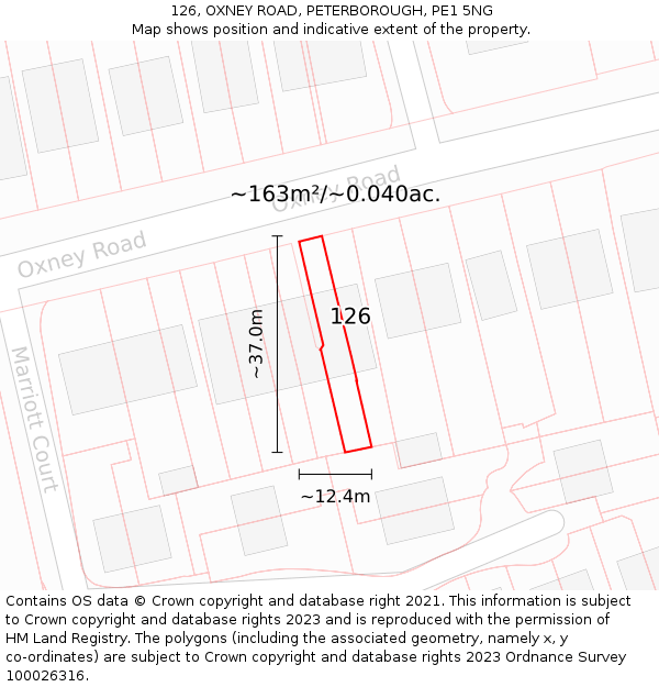 126, OXNEY ROAD, PETERBOROUGH, PE1 5NG: Plot and title map