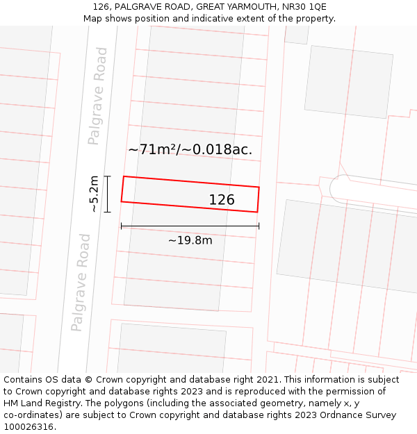 126, PALGRAVE ROAD, GREAT YARMOUTH, NR30 1QE: Plot and title map
