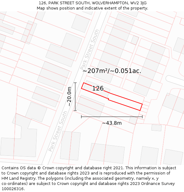 126, PARK STREET SOUTH, WOLVERHAMPTON, WV2 3JG: Plot and title map