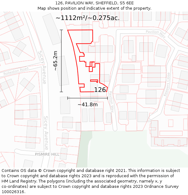 126, PAVILION WAY, SHEFFIELD, S5 6EE: Plot and title map