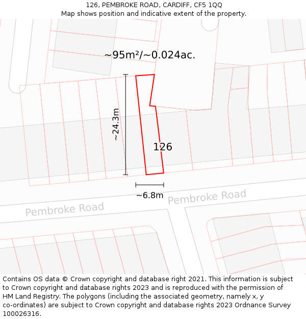 126, PEMBROKE ROAD, CARDIFF, CF5 1QQ: Plot and title map