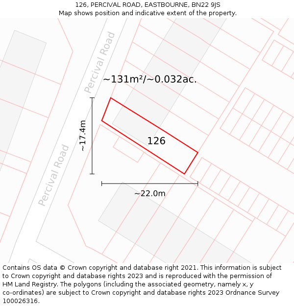 126, PERCIVAL ROAD, EASTBOURNE, BN22 9JS: Plot and title map