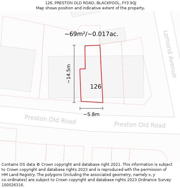 126, PRESTON OLD ROAD, BLACKPOOL, FY3 9QJ: Plot and title map