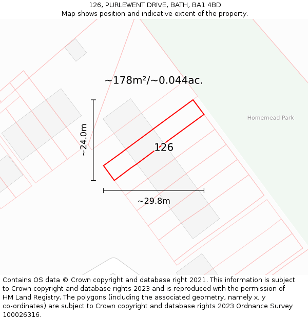 126, PURLEWENT DRIVE, BATH, BA1 4BD: Plot and title map