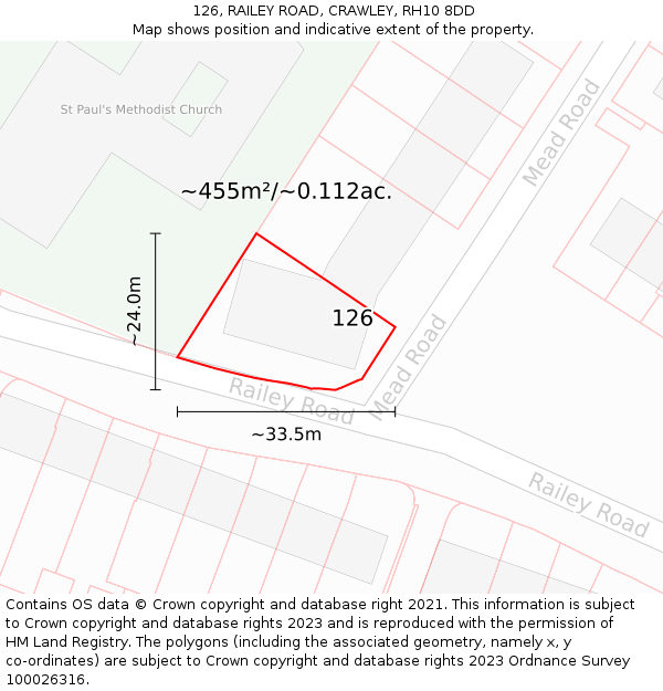 126, RAILEY ROAD, CRAWLEY, RH10 8DD: Plot and title map