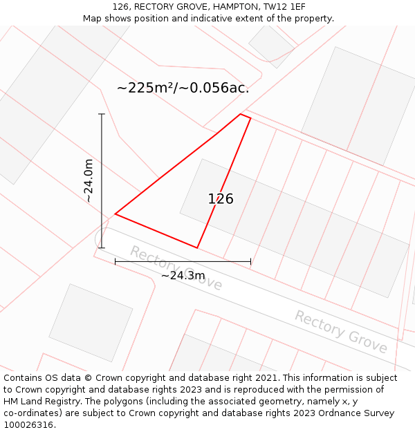 126, RECTORY GROVE, HAMPTON, TW12 1EF: Plot and title map