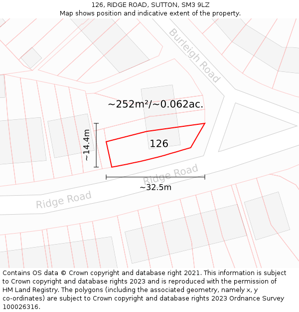 126, RIDGE ROAD, SUTTON, SM3 9LZ: Plot and title map