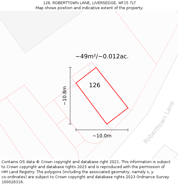 126, ROBERTTOWN LANE, LIVERSEDGE, WF15 7LT: Plot and title map