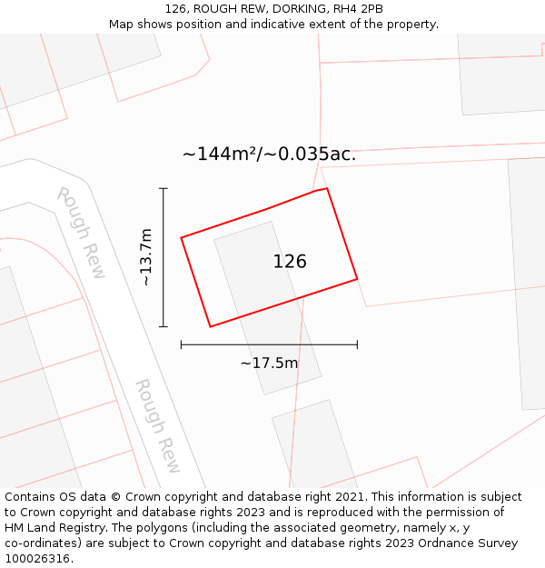 126, ROUGH REW, DORKING, RH4 2PB: Plot and title map
