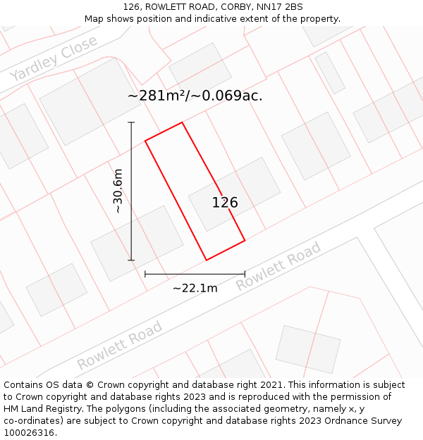 126, ROWLETT ROAD, CORBY, NN17 2BS: Plot and title map