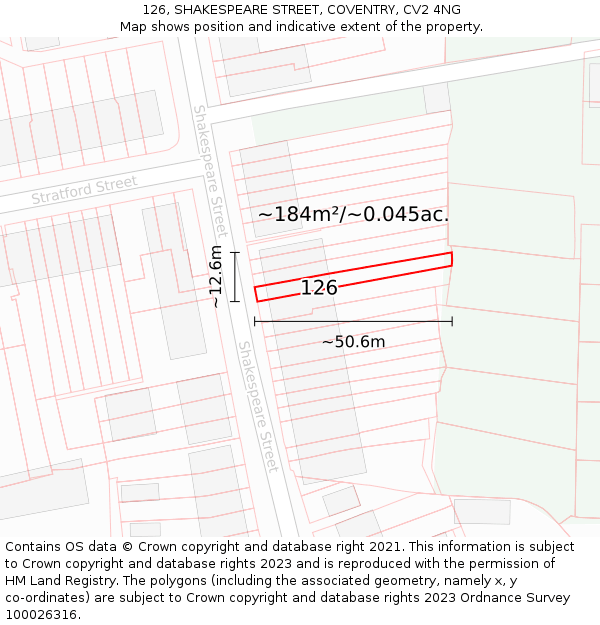 126, SHAKESPEARE STREET, COVENTRY, CV2 4NG: Plot and title map
