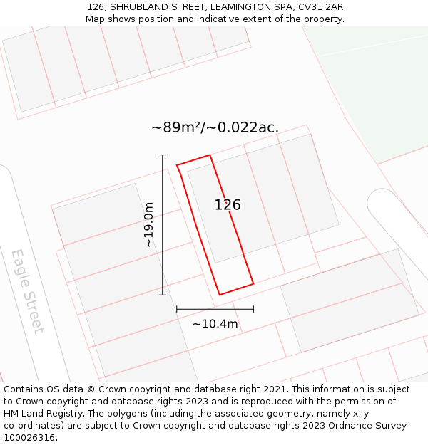126, SHRUBLAND STREET, LEAMINGTON SPA, CV31 2AR: Plot and title map