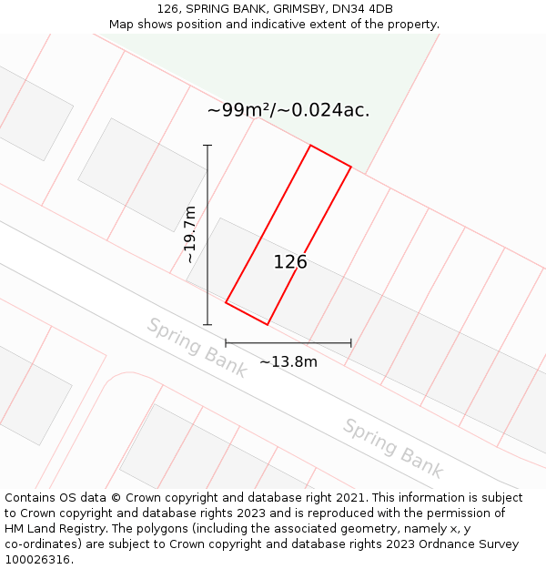126, SPRING BANK, GRIMSBY, DN34 4DB: Plot and title map