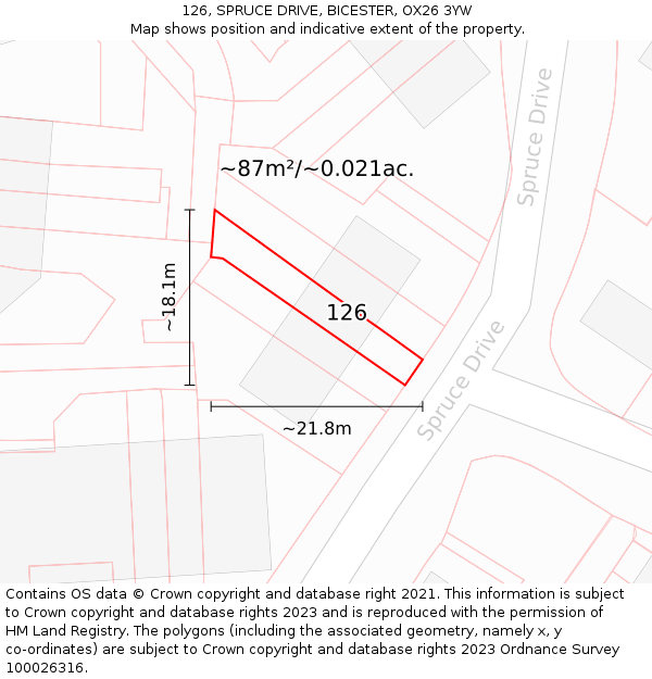 126, SPRUCE DRIVE, BICESTER, OX26 3YW: Plot and title map