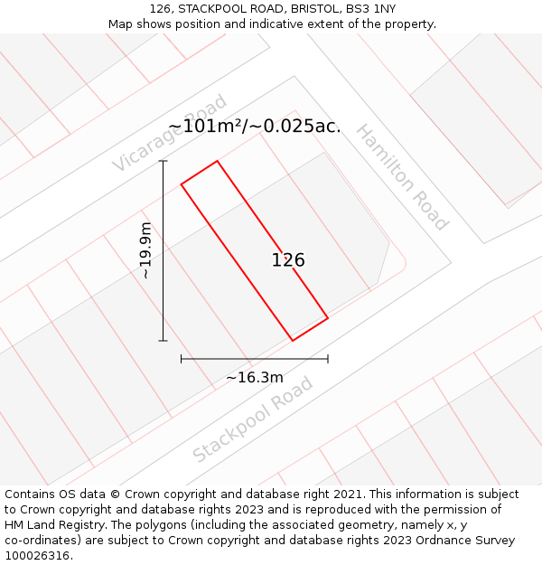 126, STACKPOOL ROAD, BRISTOL, BS3 1NY: Plot and title map