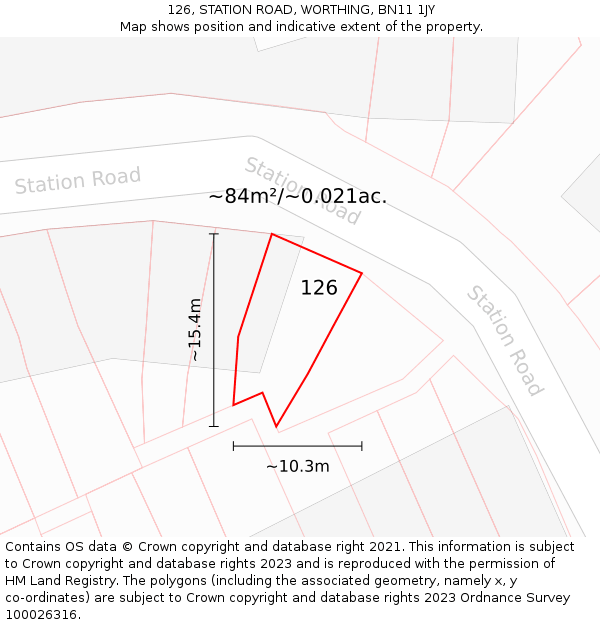 126, STATION ROAD, WORTHING, BN11 1JY: Plot and title map