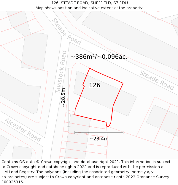 126, STEADE ROAD, SHEFFIELD, S7 1DU: Plot and title map