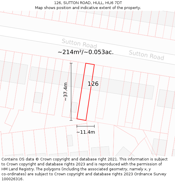 126, SUTTON ROAD, HULL, HU6 7DT: Plot and title map