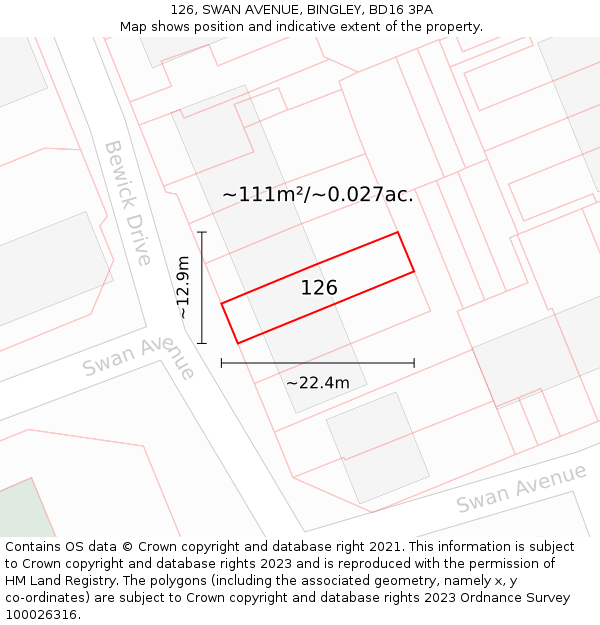 126, SWAN AVENUE, BINGLEY, BD16 3PA: Plot and title map