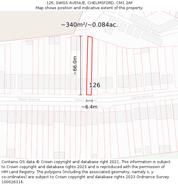 126, SWISS AVENUE, CHELMSFORD, CM1 2AF: Plot and title map
