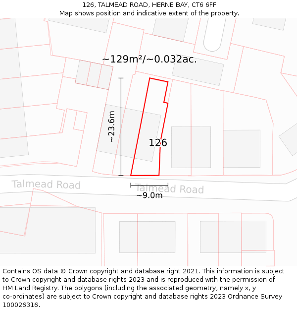 126, TALMEAD ROAD, HERNE BAY, CT6 6FF: Plot and title map