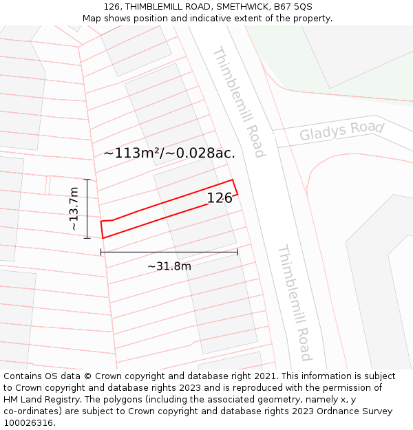 126, THIMBLEMILL ROAD, SMETHWICK, B67 5QS: Plot and title map