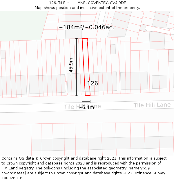 126, TILE HILL LANE, COVENTRY, CV4 9DE: Plot and title map