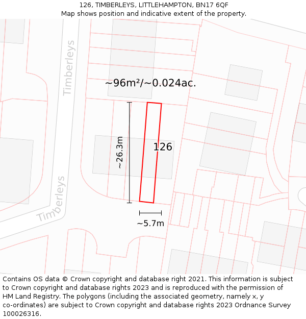 126, TIMBERLEYS, LITTLEHAMPTON, BN17 6QF: Plot and title map